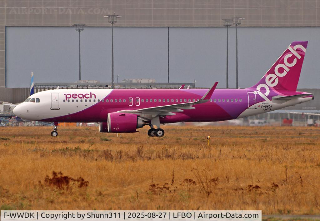Aircraft F-WWDK, 2025 Airbus A320-251N, c/n 12601, C/n 12601 - To be JA219P, at LFBO, photo by Shunn311