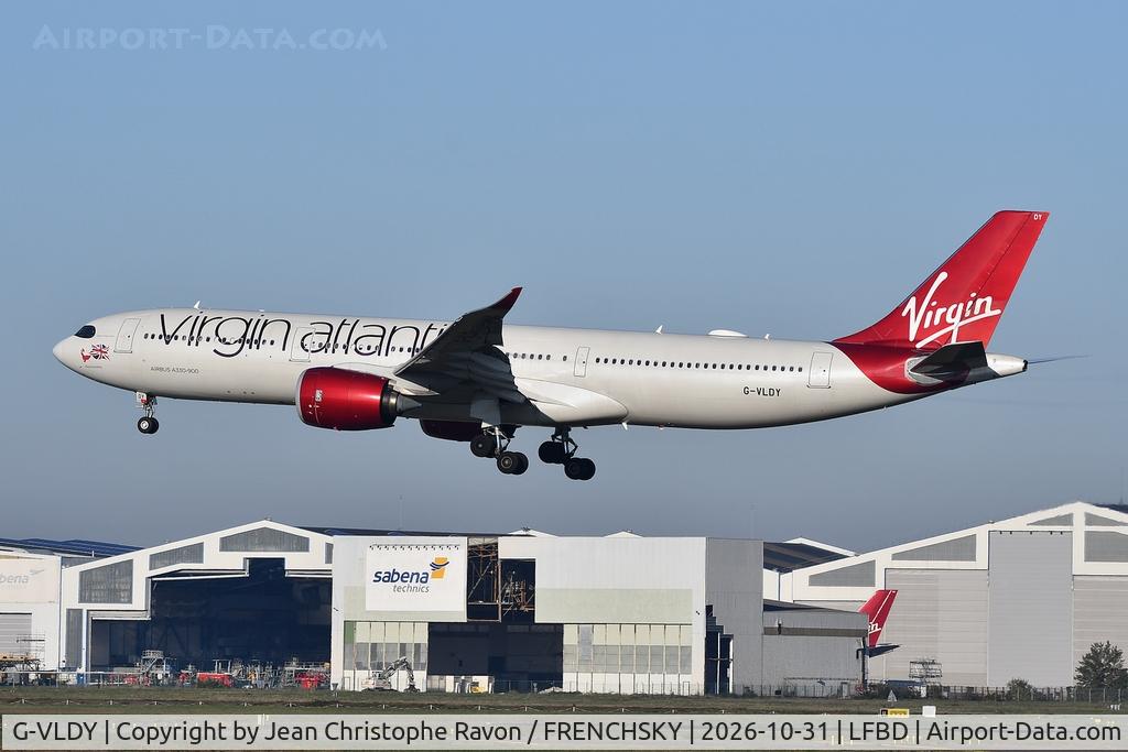 Aircraft G-VLDY, 2023 Airbus A330-941, c/n 2025, London (LHR) Bordeaux (BOD) (VIR842P), at LFBD, photo by Jean Christophe Ravon / FRENCHSKY