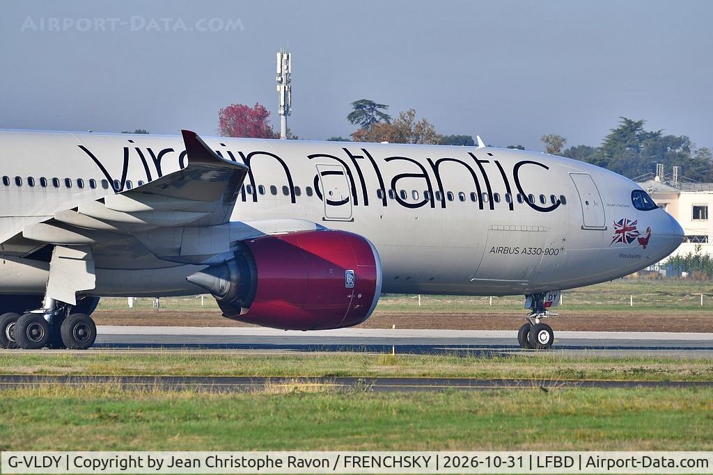 Aircraft G-VLDY, 2023 Airbus A330-941, c/n 2025, London (LHR) Bordeaux (BOD) (VIR842P), at LFBD, photo by Jean Christophe Ravon / FRENCHSKY