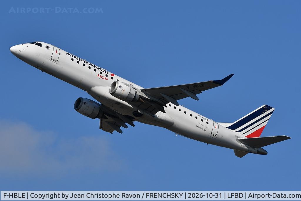 Aircraft F-HBLE, 2007 Embraer 190AR (ERJ-190-100IGW), c/n 19000123, Bordeaux (BOD) Amsterdam (AMS) KL1442, at LFBD, photo by Jean Christophe Ravon / FRENCHSKY