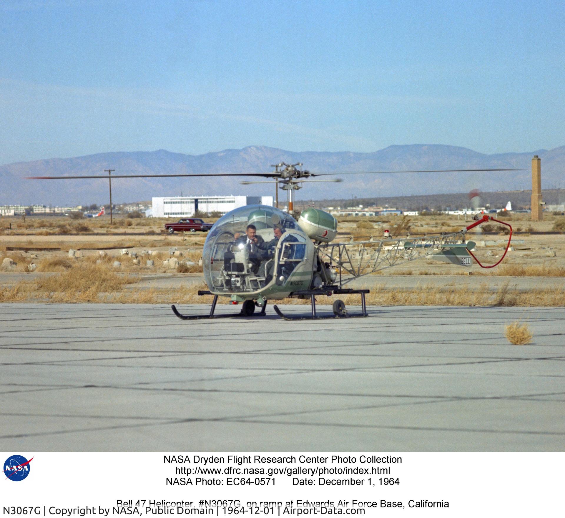 N3067G, 1964 Bell 47G-3B-1 Sioux C/N 2915, Bell 47 Helocopter on ramp at Edwards Air Force Base, CA