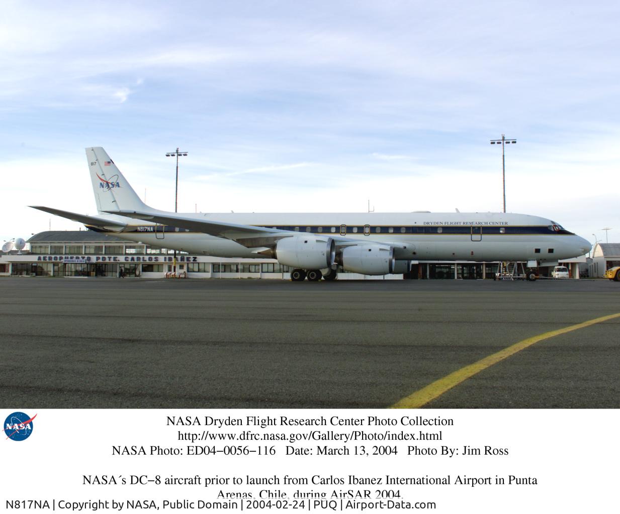 N817NA, 1969 Douglas DC-8-72 C/N 46082, DC-8 Airborne Lab at Carlos Ibanez Intl Airport in Punta Arenas, Chile during AirSAR 2004