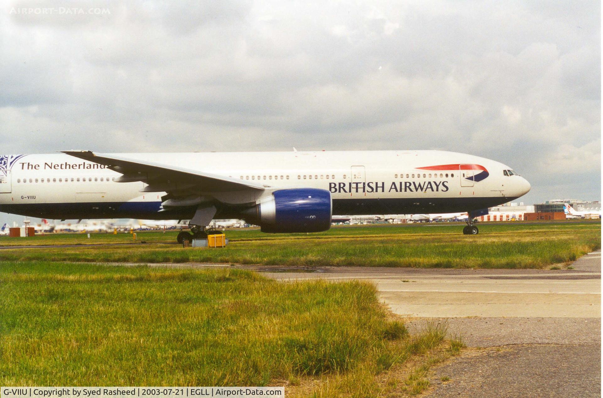 G-VIIU, 1999 Boeing 777-236 C/N 29963, British Airways B777 lining up Rwy 27L