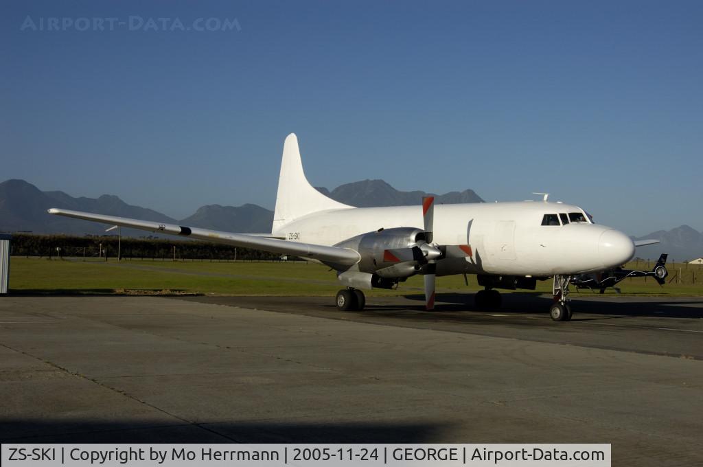 ZS-SKI, 1953 Convair 580(F) C/N 186/043, SkyHaul, a new parcel operator between Jo'burg - Bloemfontein - George. Daily night operation. Plane formerly belonged to DHL and operated in Belgium and Spain. Was stored in 2004.