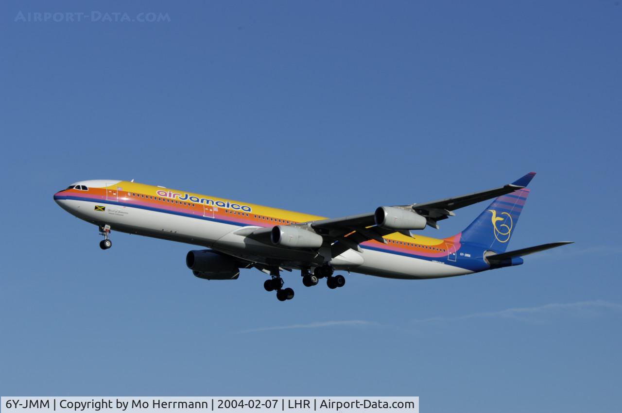 6Y-JMM, 1998 Airbus A340-313 C/N 216, Air Jamaica A340 at London Heathrow