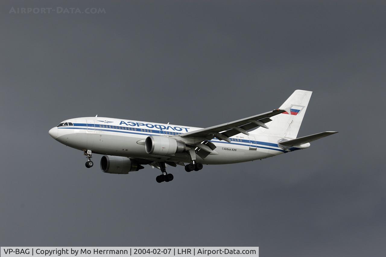 VP-BAG, 1988 Airbus A310-304/ET C/N 475, Aeroflot Airbus A310 at London Hethrow