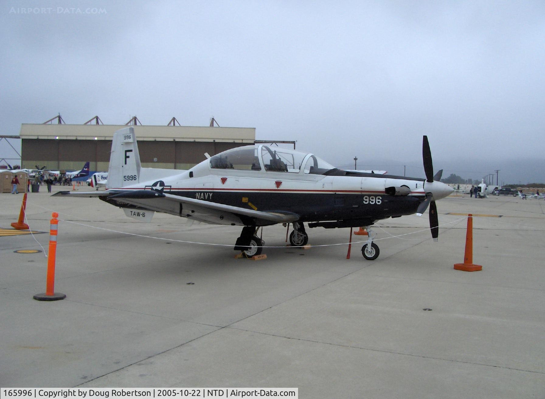 165996, Raytheon T-6A Texan II C/N PT-190, USN Beech T-6A TEXAN II Turboprop Trainer of TAW-6, one 1,708 shp P&W PT6A-68 turboprop flat rated at 1,100 shp driving four-blade Hartzell propeller at a constant 2,000 rpm