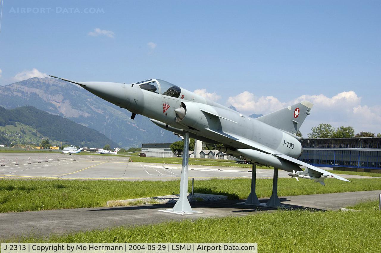 J-2313, Dassault (F+W Emmen) Mirage IIIS C/N 17-26-110, Swiss Air Force Mirage on display at Buochs Airfield, Switzerland