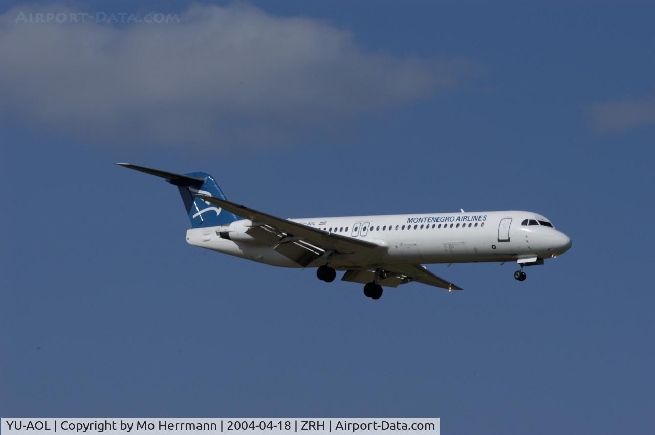 YU-AOL, 1989 Fokker 100 (F-28-0100) C/N 11268, Fokker of Montenegro Airlines at Zurich