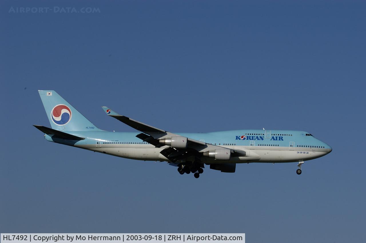 HL7492, Boeing 747-4B5 C/N 26397, Korean Air Boeing 747-400 at Zurich