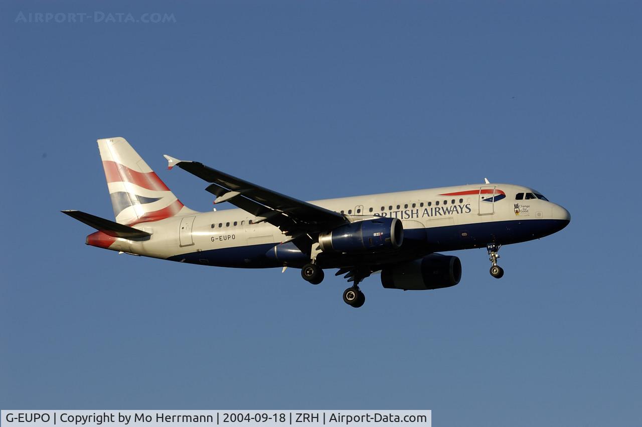G-EUPO, 2000 Airbus A319-131 C/N 1279, British Airways A319 at Zurich