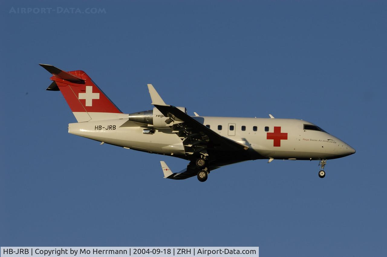 HB-JRB, 2002 Bombardier Challenger 604 (CL-600-2B16) C/N 5530, REGA Swiss Air Ambulance CR600 at Zurich