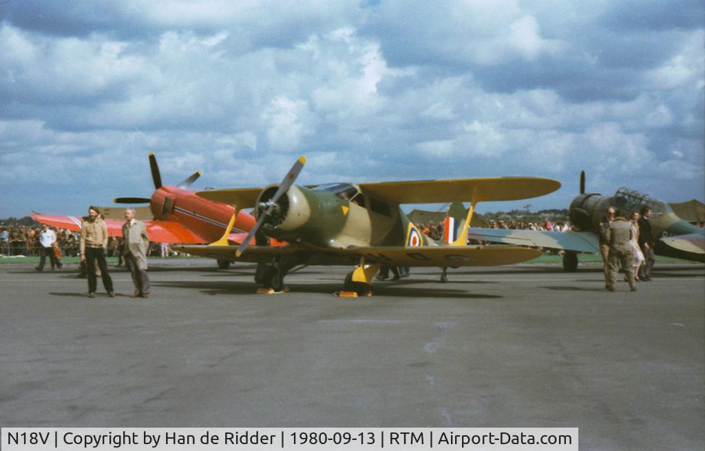 N18V, 1944 Beech D17S Staggerwing C/N 6869, At Rotterdam Airport, on the occasion of 35th anniversary of of the Society of Aerospace Engineering Students ‘Leonardo da Vinci’ of the Technical University in Delft, The Netherlands.