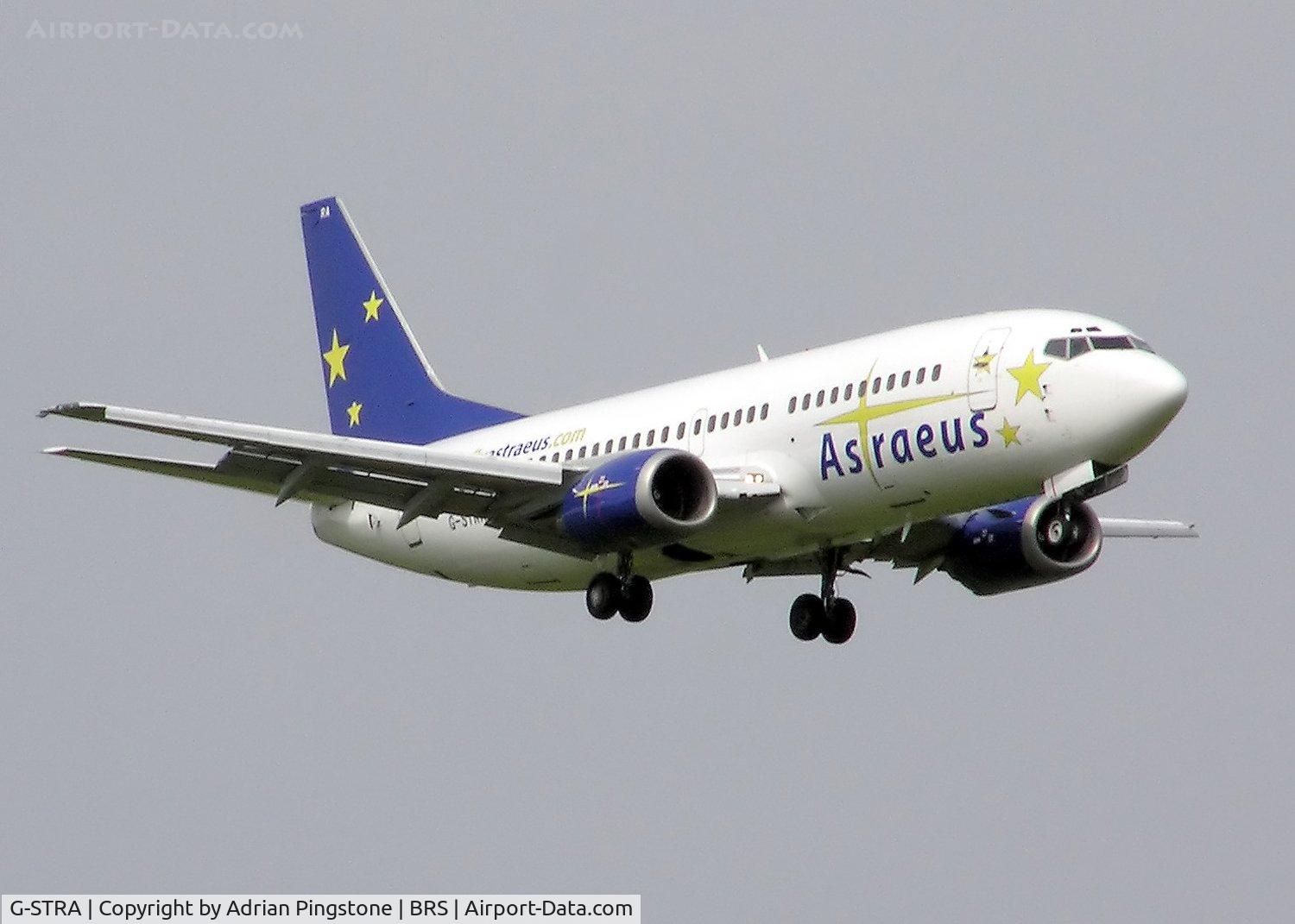 G-STRA, 1988 Boeing 737-3S3 C/N 24059, Astraeus Boeing 737-300 landing at Bristol Airport, Bristol, England.