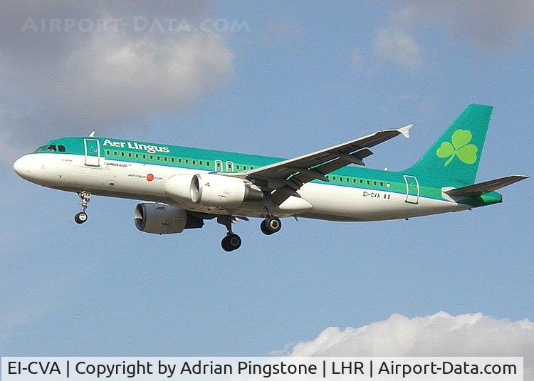 EI-CVA, 2000 Airbus A320-214 C/N 1242, Airbus A320-200 of Aer Lingus landing at London (Heathrow) Airport.