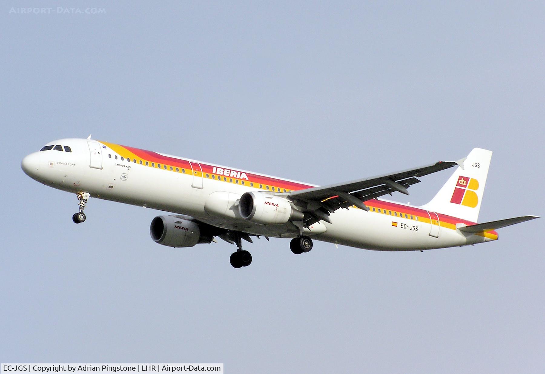 EC-JGS, 2005 Airbus A321-211 C/N 2472, Iberia Airbus A321-200 landing at London Heathrow Airport, England