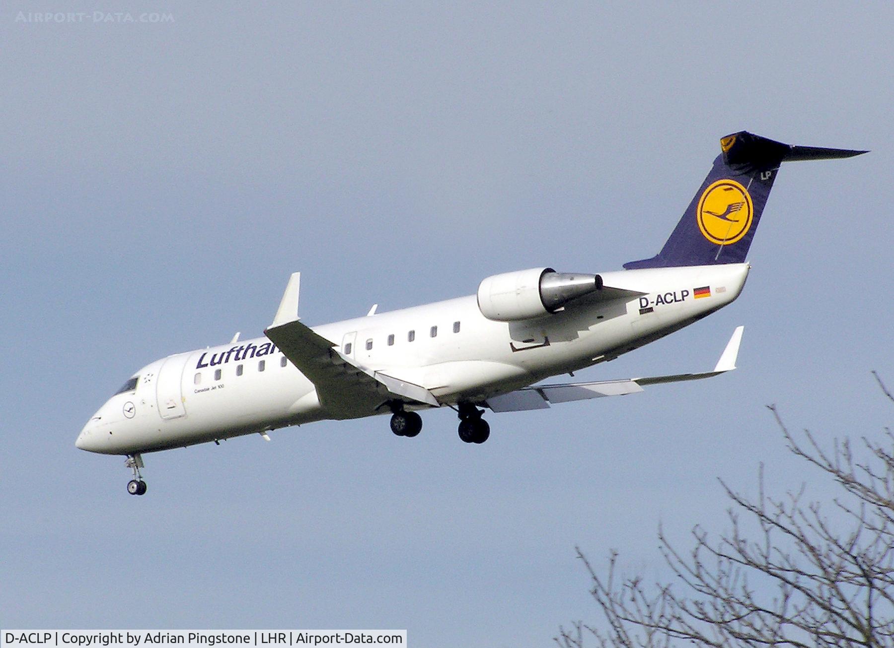 D-ACLP, Canadair CRJ-100LR (CL-600-2B19) C/N 7064, Lufthansa CityLine Canadair CL-600-2B19 regional jet (CRJ-100) landing at London Heathrow Airport, England in November 2005.