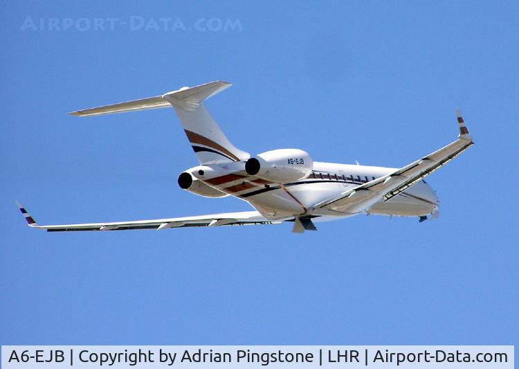 A6-EJB, 2001 Bombardier BD-700-1A10 Global Express C/N 9094, Bombardier BD-700 Global Express business jet (registered A6-EJB of the United Arab Emirates) taking off from London (Heathrow) Airport in August 2004