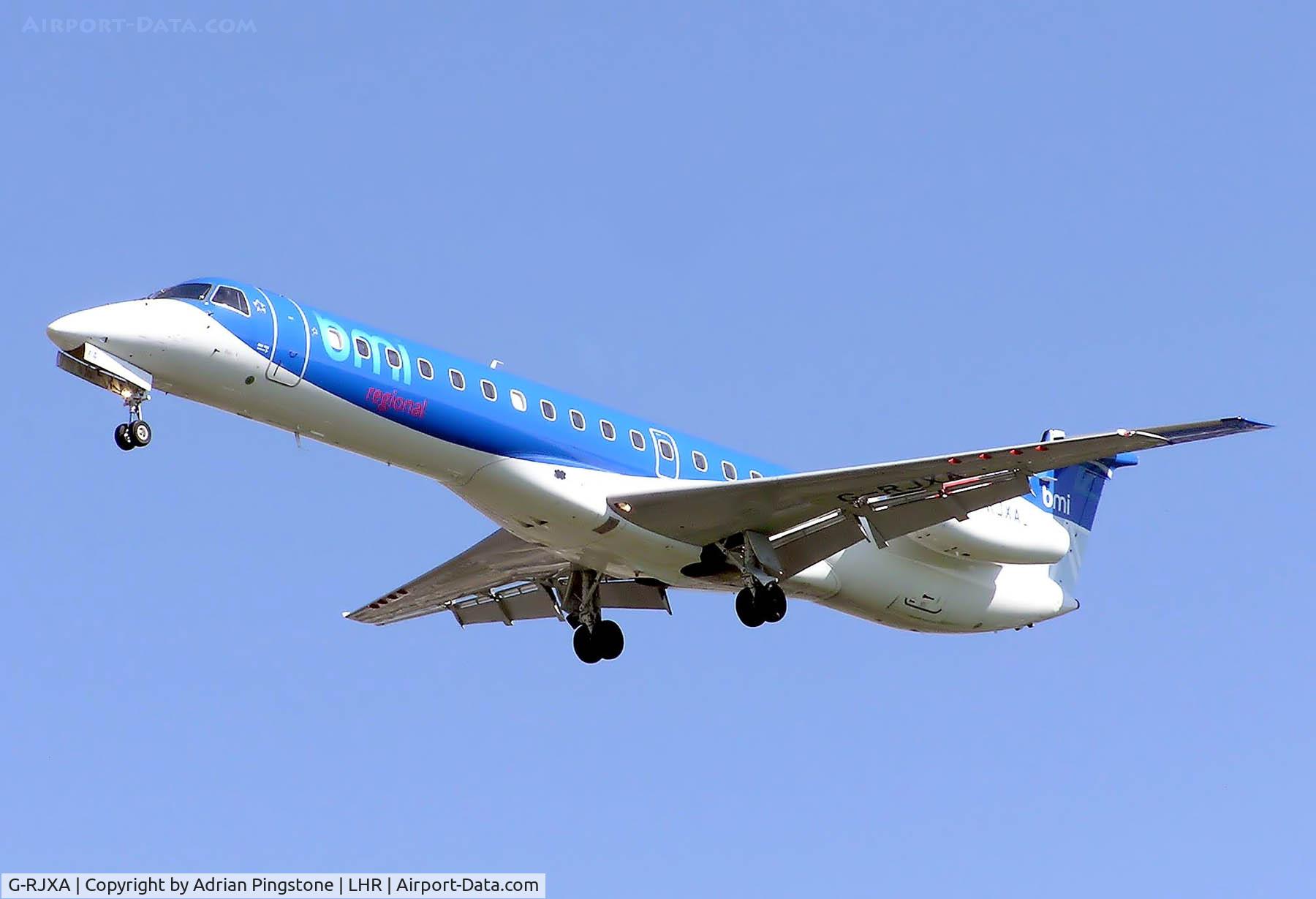 G-RJXA, 1999 Embraer EMB-145EP (ERJ-145EP) C/N 145136, bmi Embraer ERJ145 (G-RJXA) landing at London (Heathrow) Airport, England, April 2005