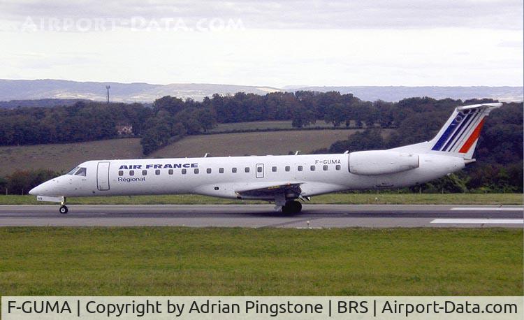 F-GUMA, 2001 Embraer EMB-145MP (ERJ-145MP) C/N 145405, Air France Embraer RJ145 (F-GUMA) on the landing roll at Bristol Airport, Bristol, England