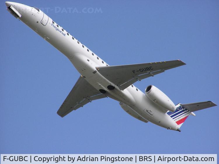F-GUBC, 2002 Embraer ERJ-145LR (EMB-145LR) C/N 145556, Air France Embraer RJ 145 (F-GUBC) taking off from Bristol Airport, Bristol, England, March 2004