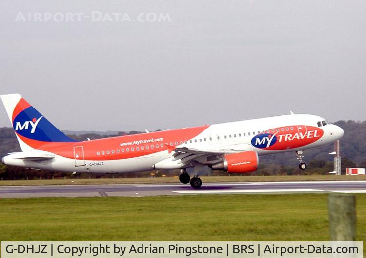 G-DHJZ, 2003 Airbus A320-214 C/N 1965, MyTravel Airbus A320 landing at Bristol Airport, Bristol, England in Sept 2003