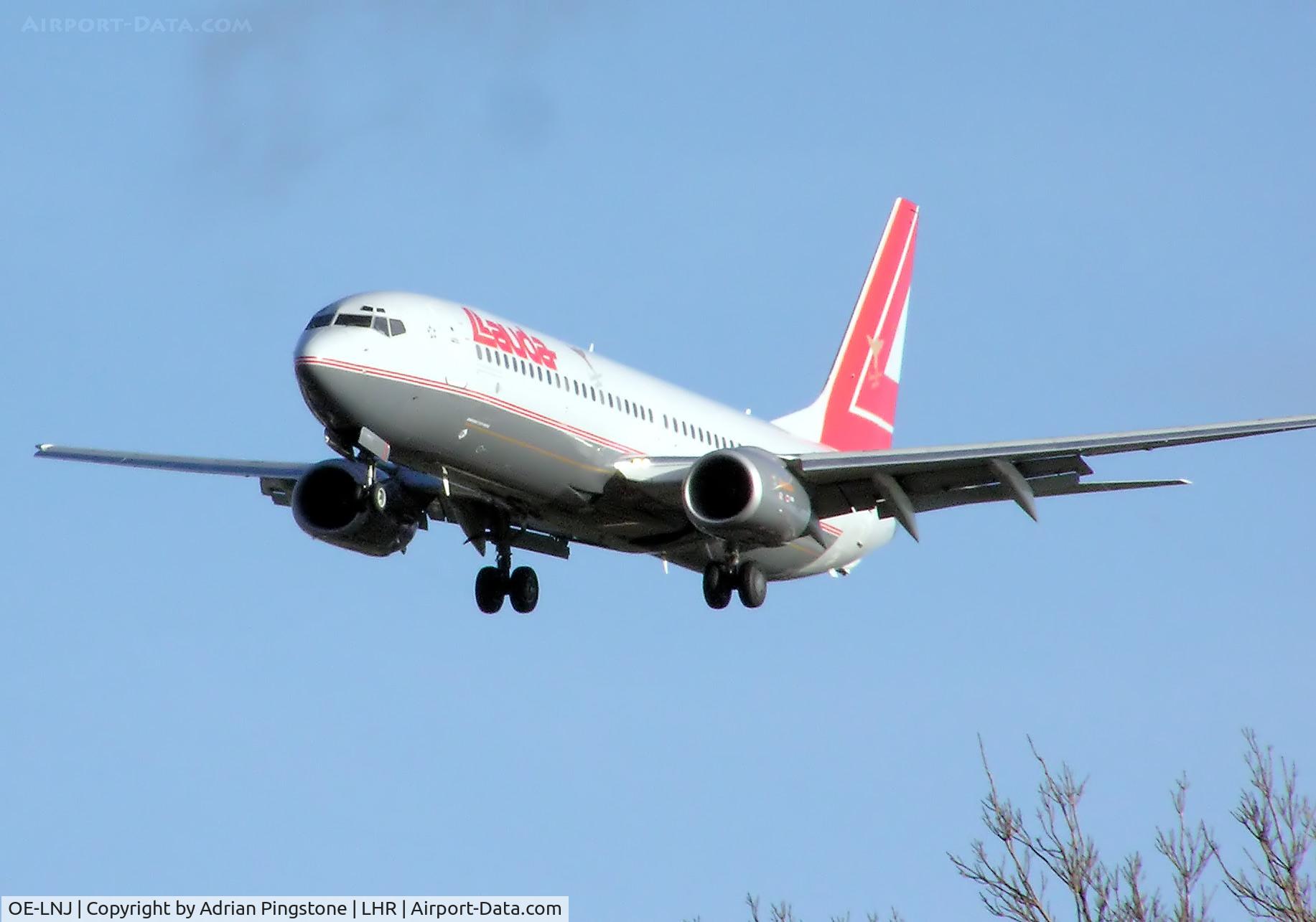 OE-LNJ, 1998 Boeing 737-8Z9 C/N 28177, Lauda Air Boeing 737-800 landing at London (Heathrow) Airport