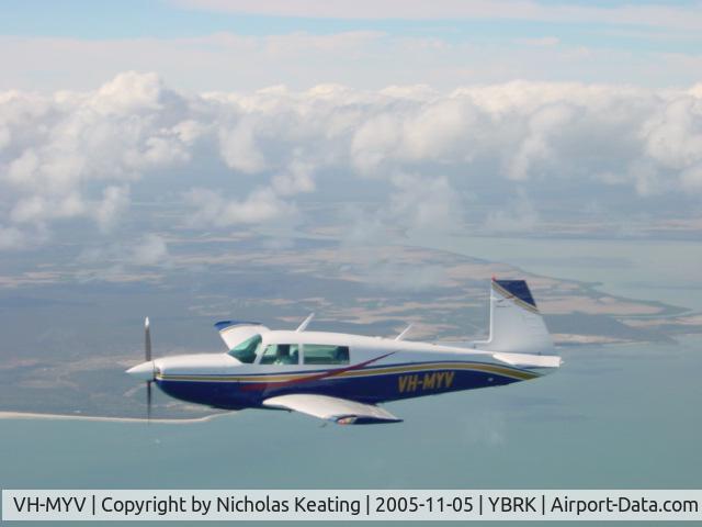 VH-MYV, 1979 Mooney M20K C/N 25-0154, Flying over the Capricorn Coast Queensland. Michael Keating of Rockhampton the new owner and pilot