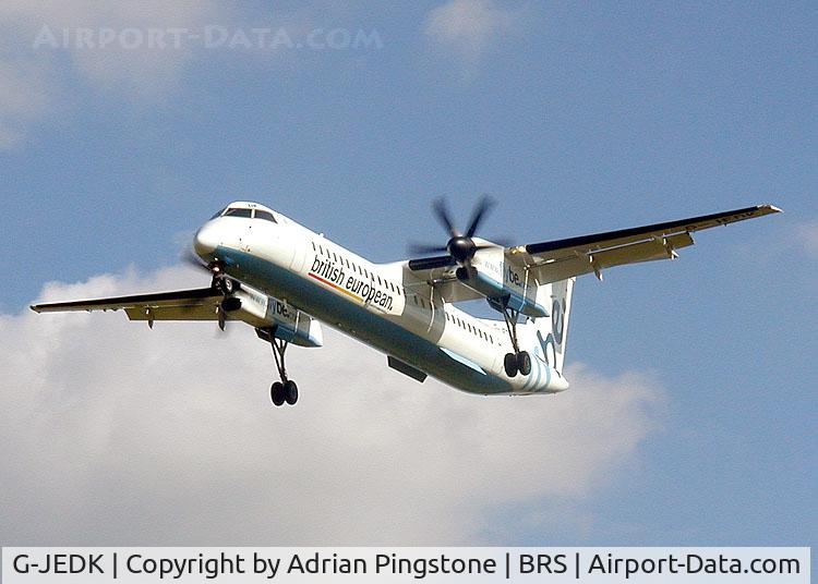 G-JEDK, 2002 De Havilland Canada DHC-8-402Q Dash 8 C/N 4065, Bombardier (De Havilland Canada) Dash 8 (G-JEDK) landing at Bristol Airport, Bristol, England.