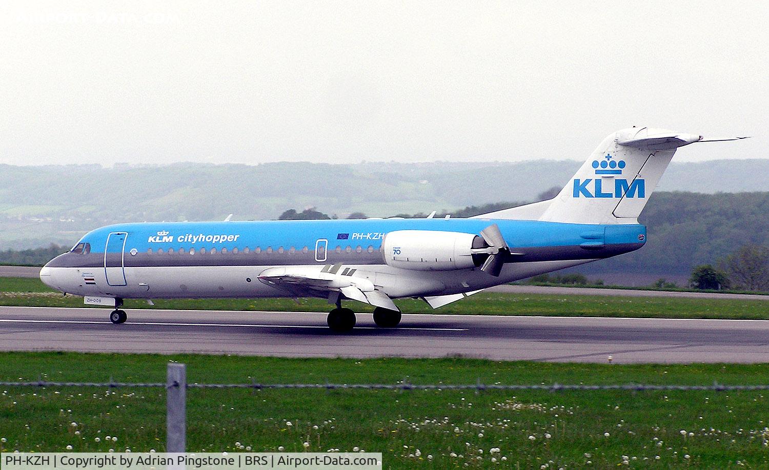 PH-KZH, 1997 Fokker 70 (F-28-0070) C/N 11583, KLM Fokker 70 with reverse thrust applied after touchdown at Bristol Airport, Bristol, England May 2004
