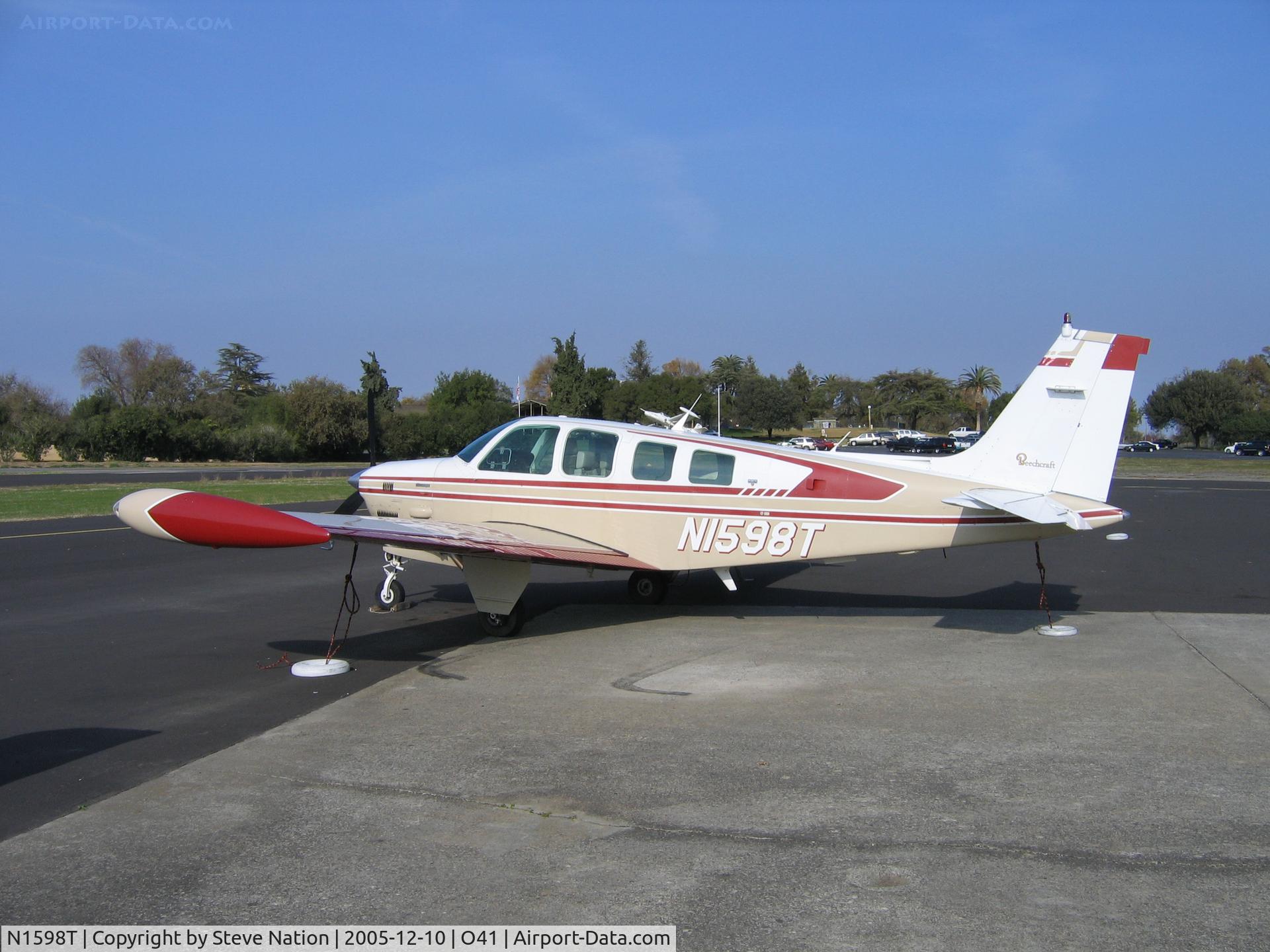 N1598T, 1981 Beech A36TC Bonanza 36 C/N EA-263, Woodland-Watts Airport, CA in December sun