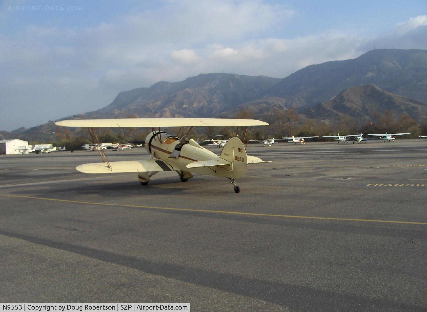 N9553, 1929 Waco ATO TAPERWING C/N A-44, NuWaco ATO TAPERWING semi-replica, Jacobs R755 B-2 275 Hp, on taxiway to Runway 22