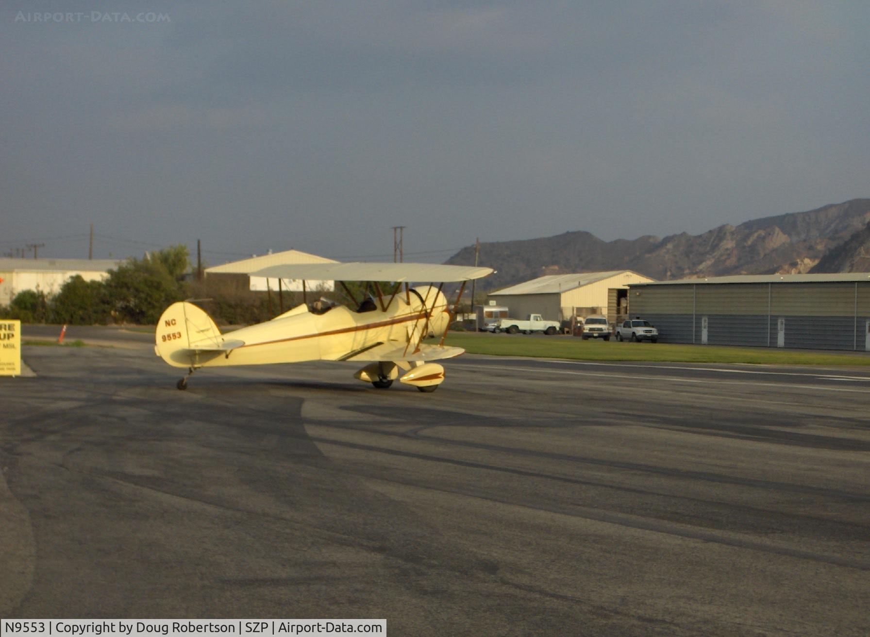 N9553, 1929 Waco ATO TAPERWING C/N A-44, NuWaco ATO TAPERWING semi-replica, Jacobs R755 B-2 275 Hp, holding short for takeoff Runway 22