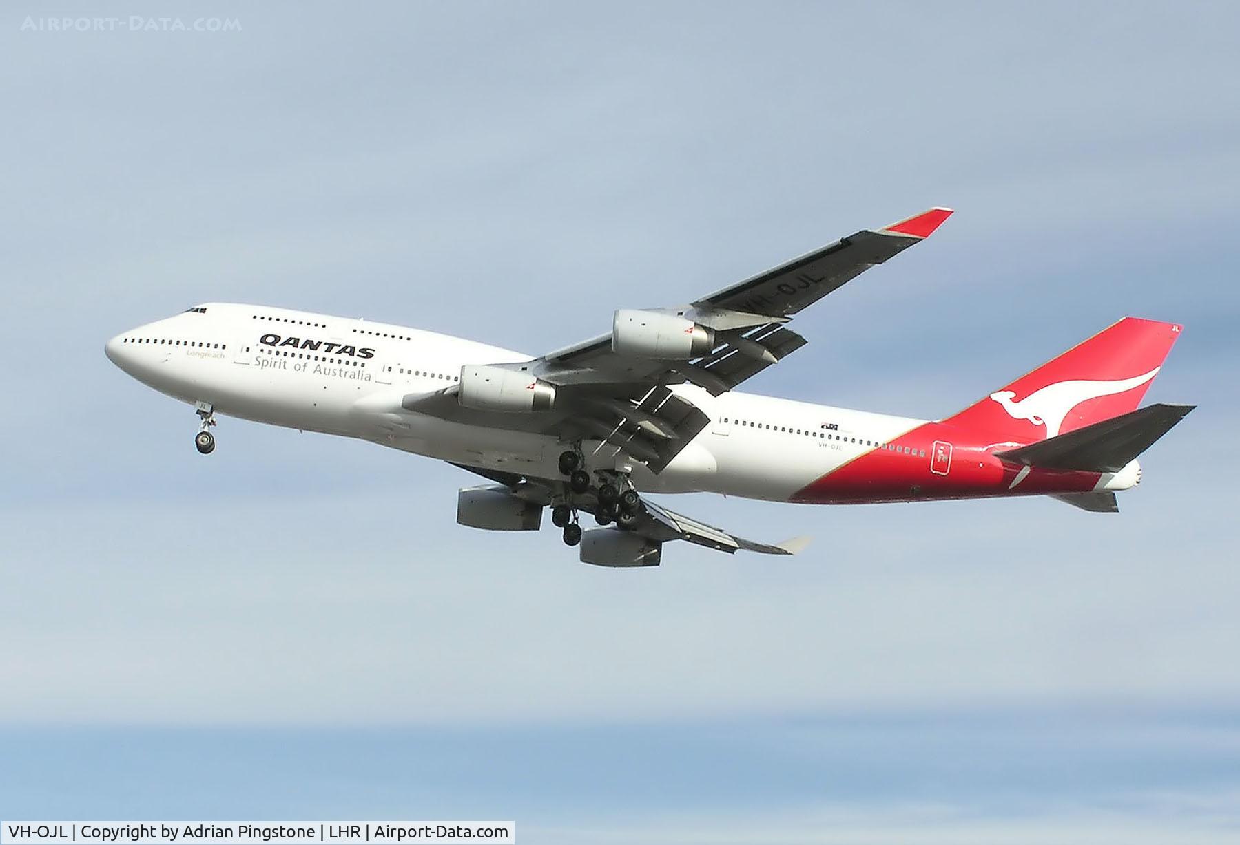VH-OJL, 1991 Boeing 747-438 C/N 25151, Qantas Boeing 747-400 (VH-OJL) landing at London Heathrow Airport, England in March 2005