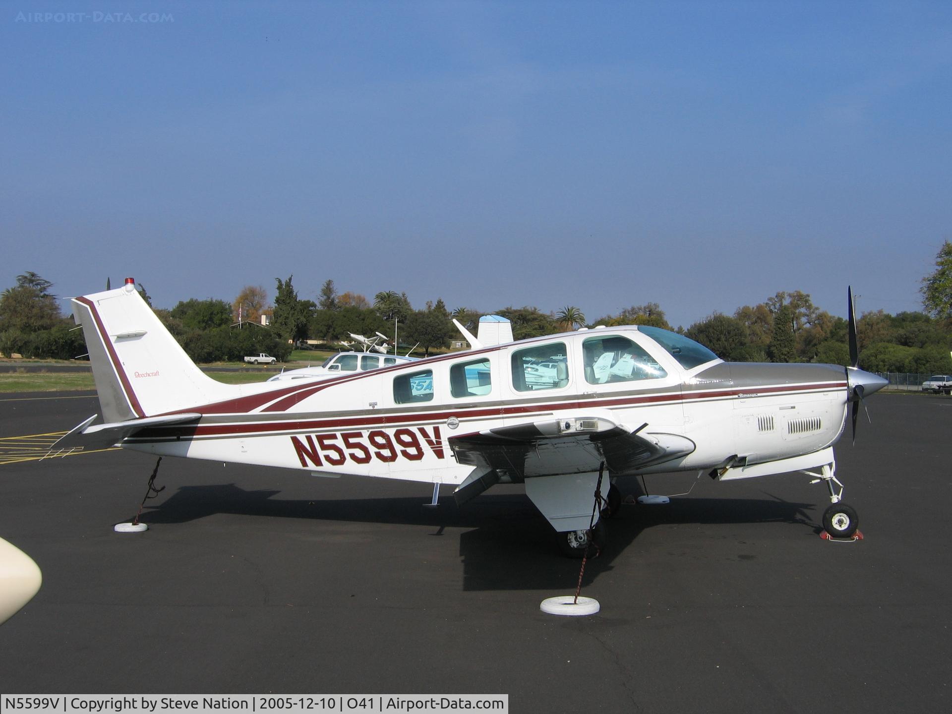 N5599V, 1989 Beech B36TC Bonanza C/N EA-500, 1989 Beech 36TC at Woodland-Watts Airport, CA in December sun