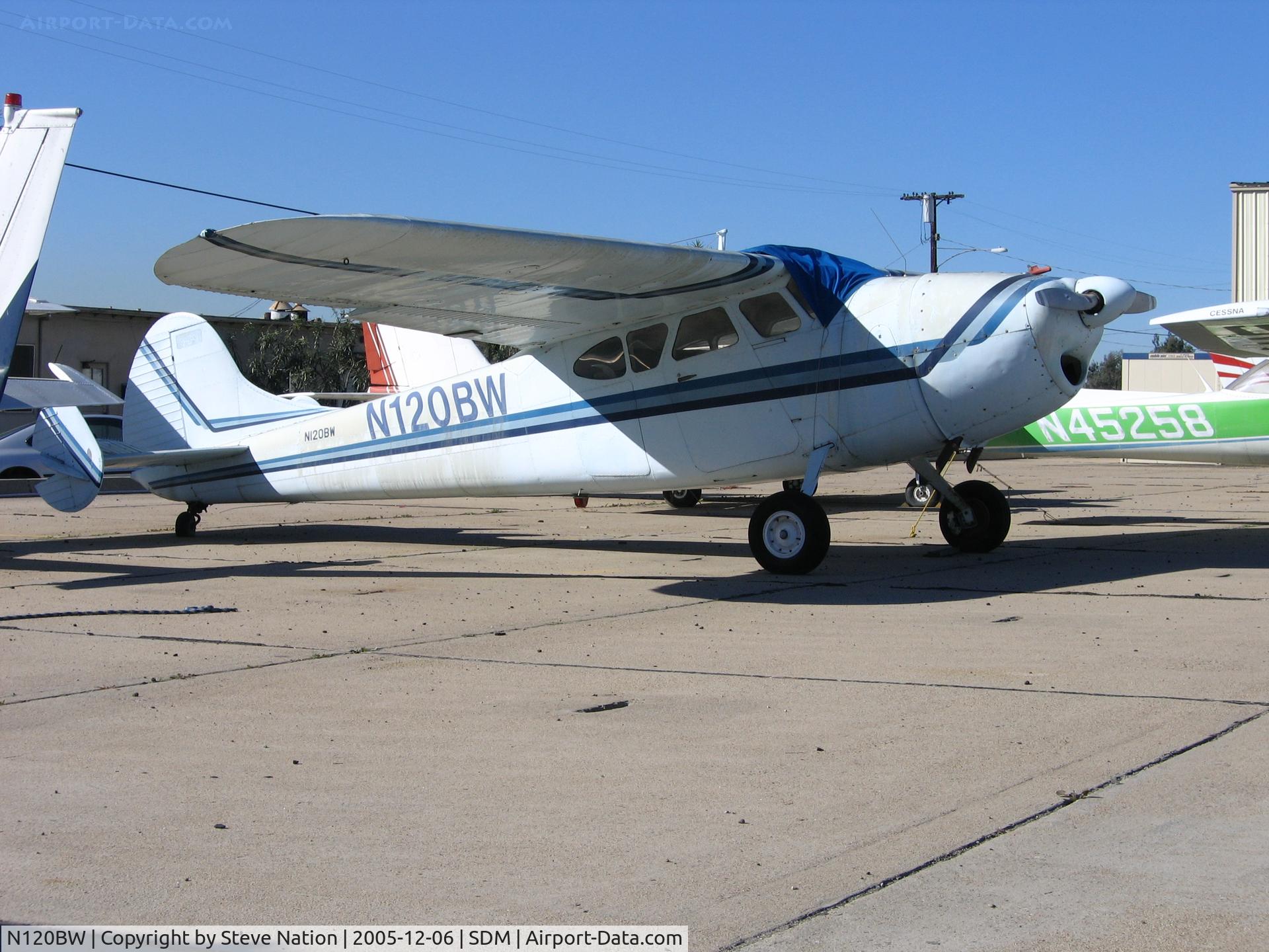 N120BW, 1949 Cessna 195A C/N 7386, 1949 Cessna 195A at Brown Field, San Diego, CA in December sunshine