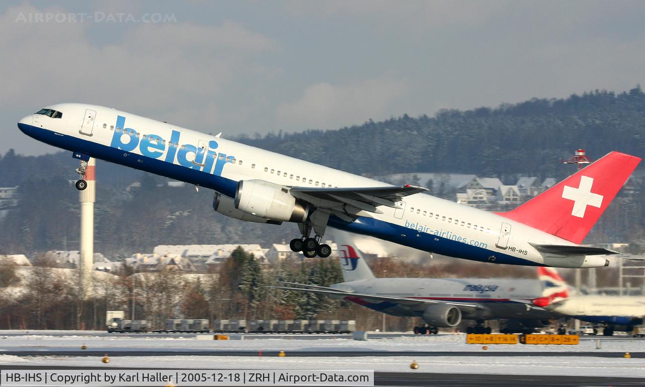 HB-IHS, 2000 Boeing 757-2G5 C/N 30394, departure from RWY 28 in Zurich, Switzerland