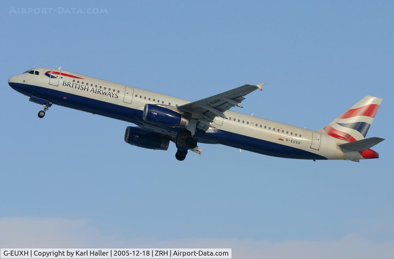 G-EUXH, 2004 Airbus A321-231 C/N 2363, departure from RWY 28 in Zurich, Switzerland