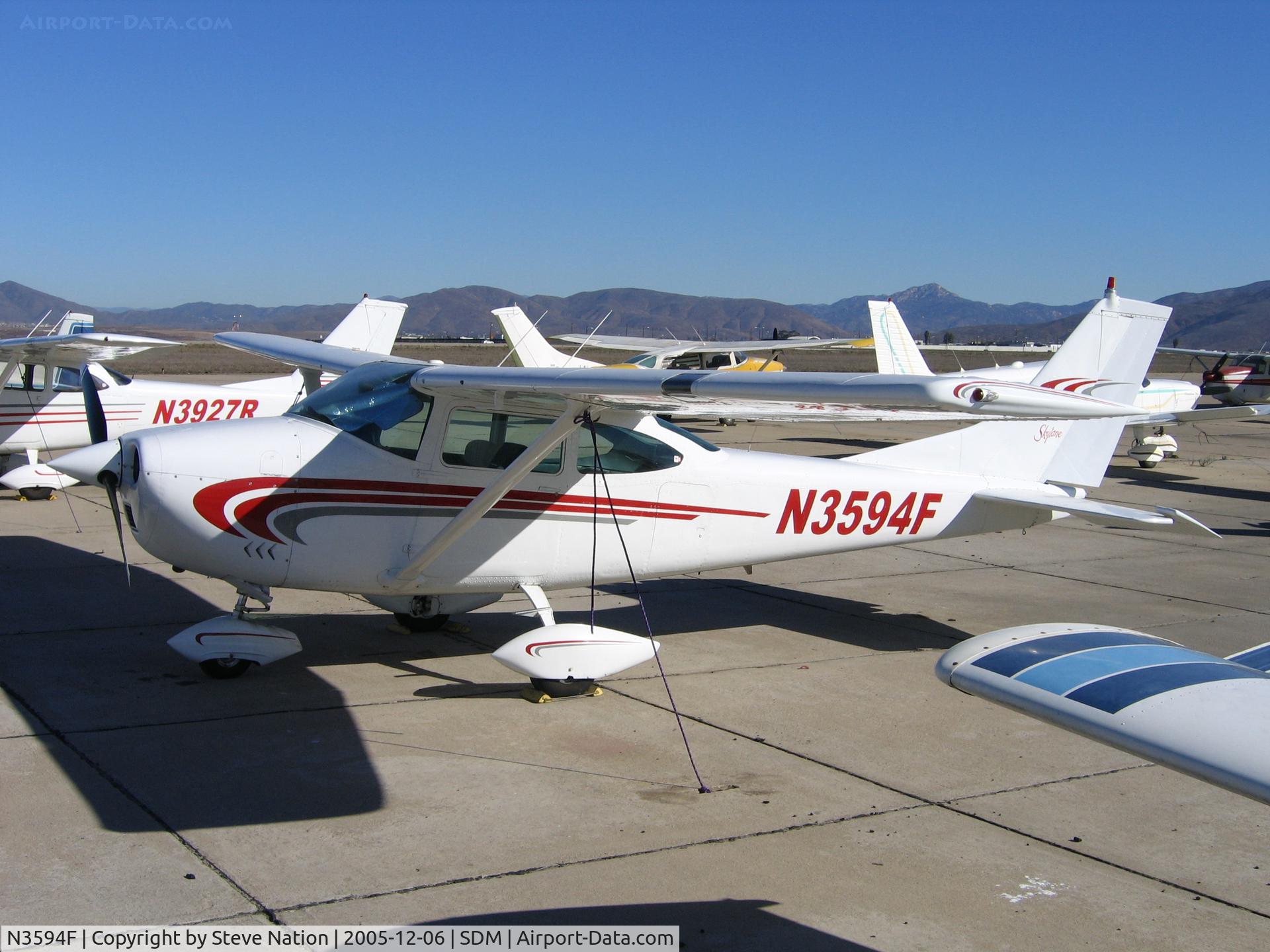 N3594F, 1966 Cessna 182J Skylane C/N 18257594, First Flight Corp. 1966 Cessna 182J at Brown Field (San Diego), CA in bright December sunshine