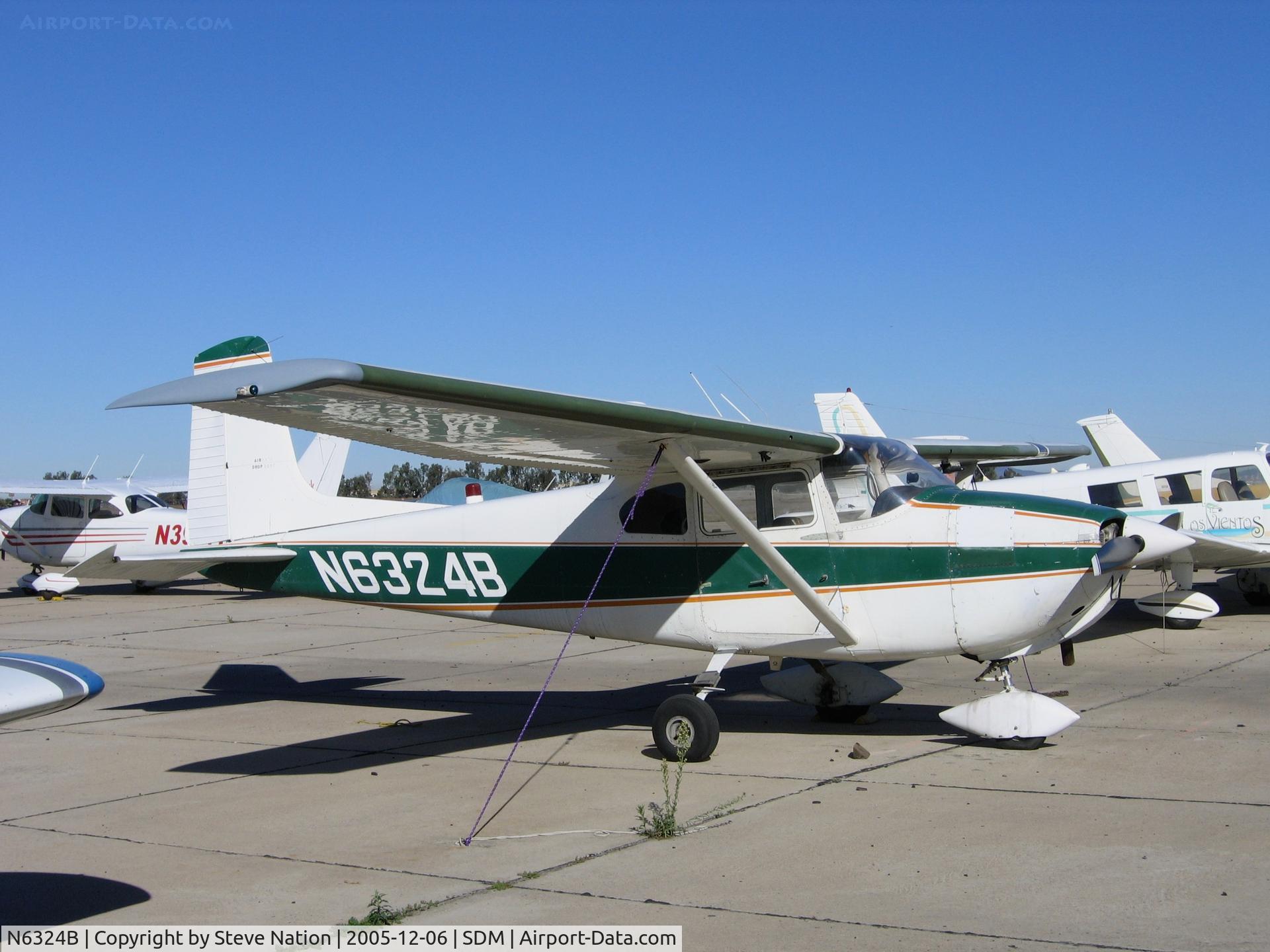 N6324B, 1957 Cessna 182A Skylane C/N 34224, Skydive Harbor Springs 1957 Cessna 182A in bright sunshine at Brown Field (San Diego), CA