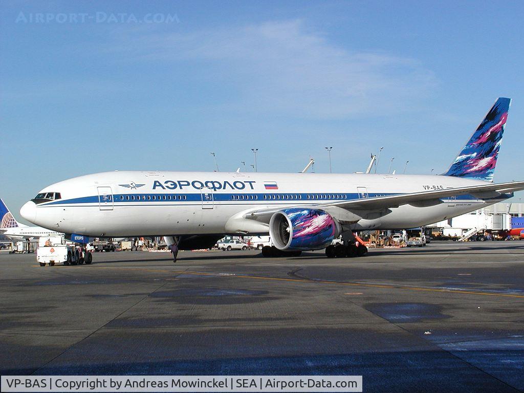 VP-BAS, 1998 Boeing 777-2Q8/ER C/N 27607, AEROFLOT - Russian Airlines Boeing 777-2Q8(ER) at Seattle-Tacoma International Airport