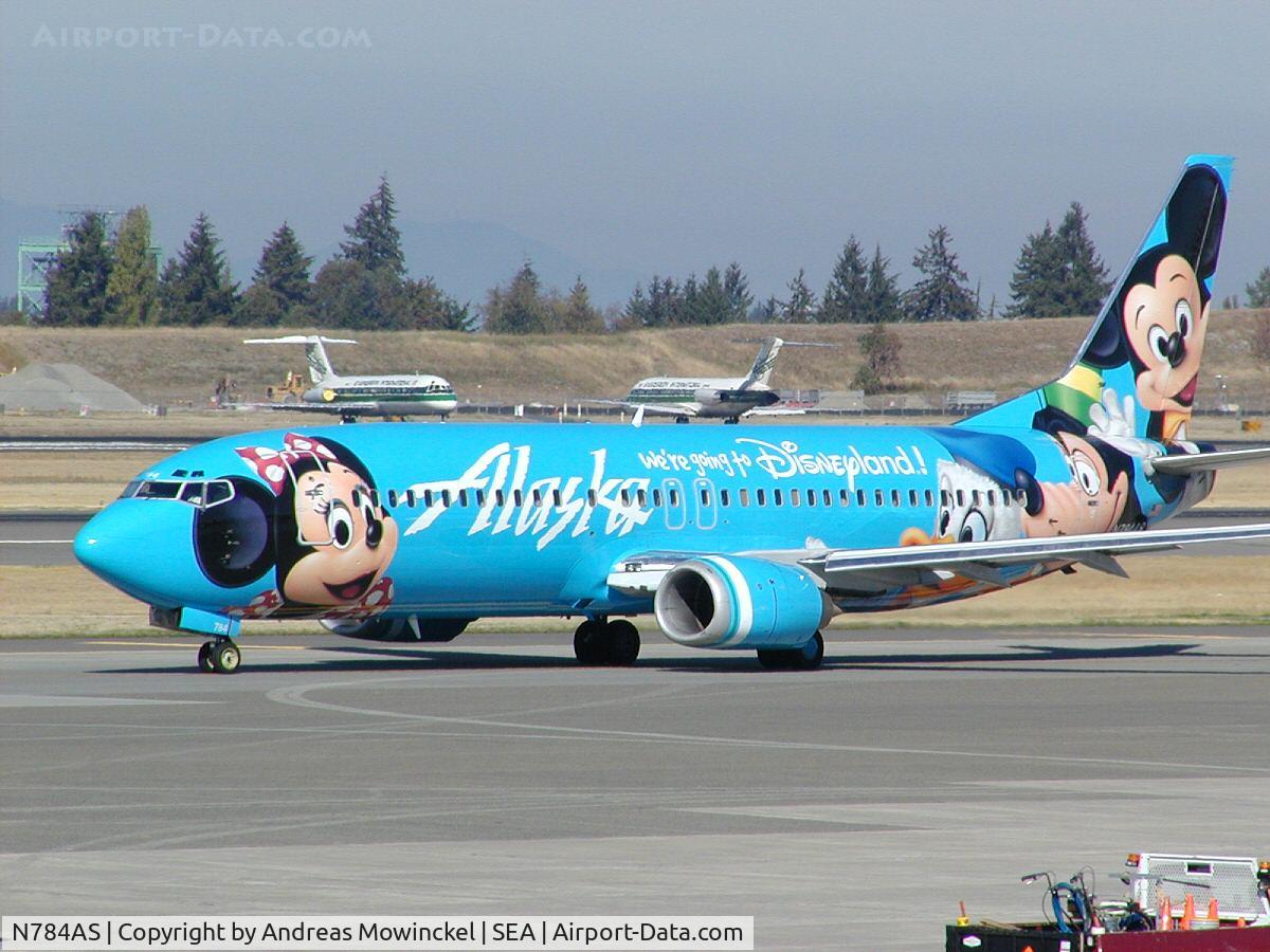 N784AS, 1996 Boeing 737-4Q8 C/N 28199, Alaska Airlines Boeing 737 in Micky Mouse livery at Seattle-Tacoma International Airport