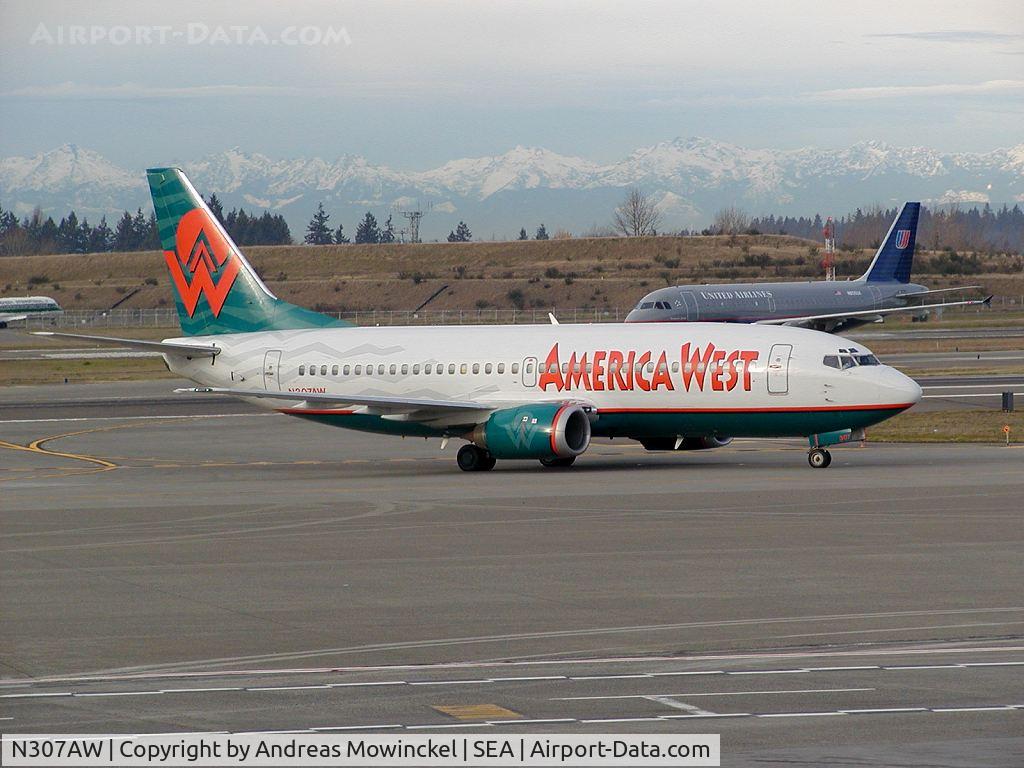 N307AW, 1990 Boeing 737-3G7 C/N 24634, America West Airlines Boeing 737 at Seattle-Tacoma International Airport
