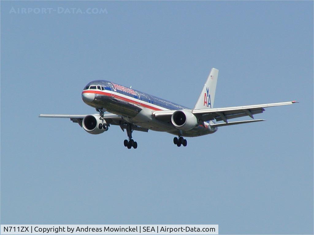 N711ZX, 1997 Boeing 757-231 C/N 28481, American Airlines Boeing 757 landing at Seattle-Tacoma International Airport