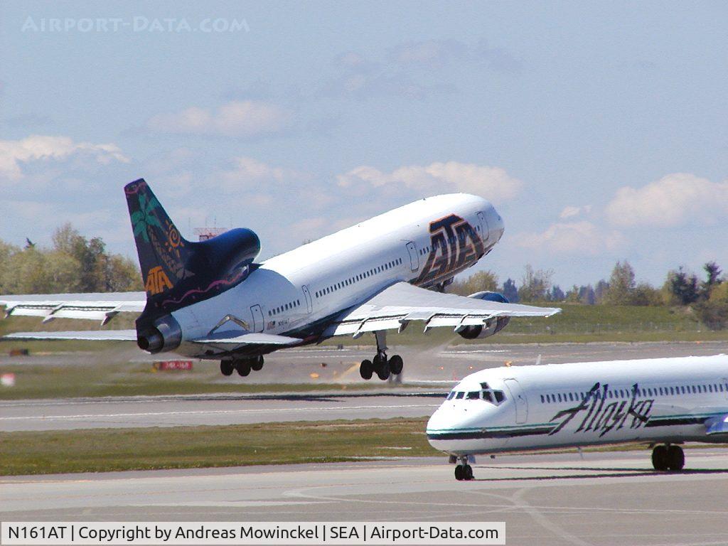 N161AT, 1981 Lockheed L-1011-385-3 TriStar 500 C/N 293A-1219, ATA Airlines Lockheed L-1011 taking off from Seattle-Tacoma International Airport