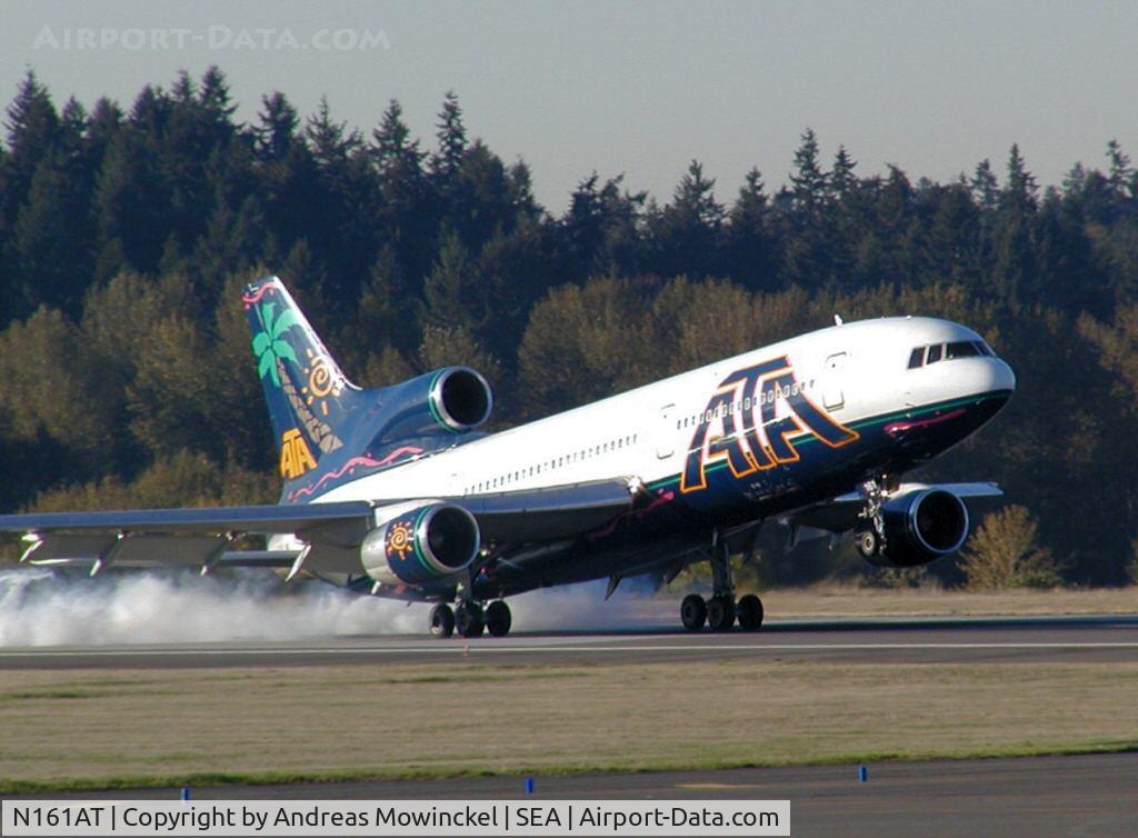 N161AT, 1981 Lockheed L-1011-385-3 TriStar 500 C/N 293A-1219, ATA Airlines Lockheed L-1011 landing at Seattle-Tacoma International Airport