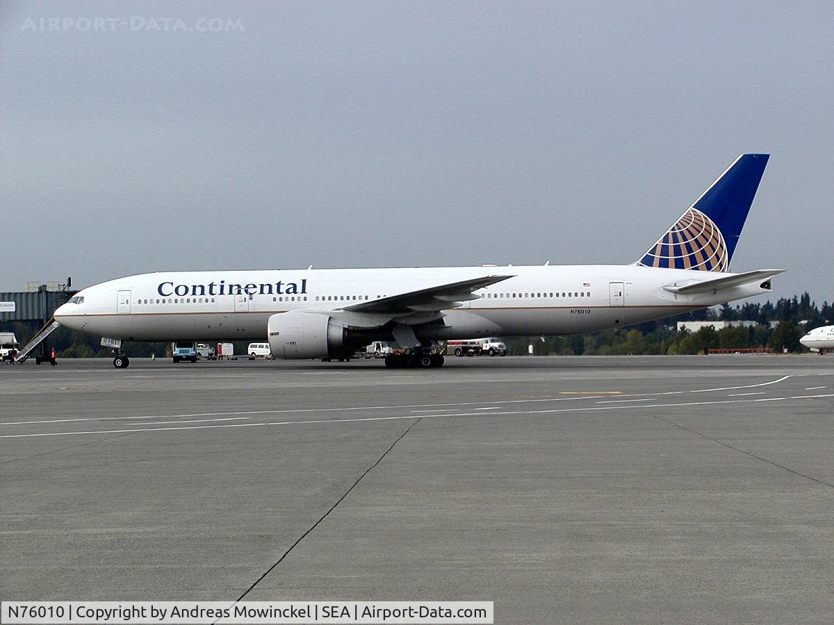 N76010, 1999 Boeing 777-224/ER C/N 29480, Continental Airlines Boeing 777 at Seattle-Tacoma International Airport, operating an AMC flight