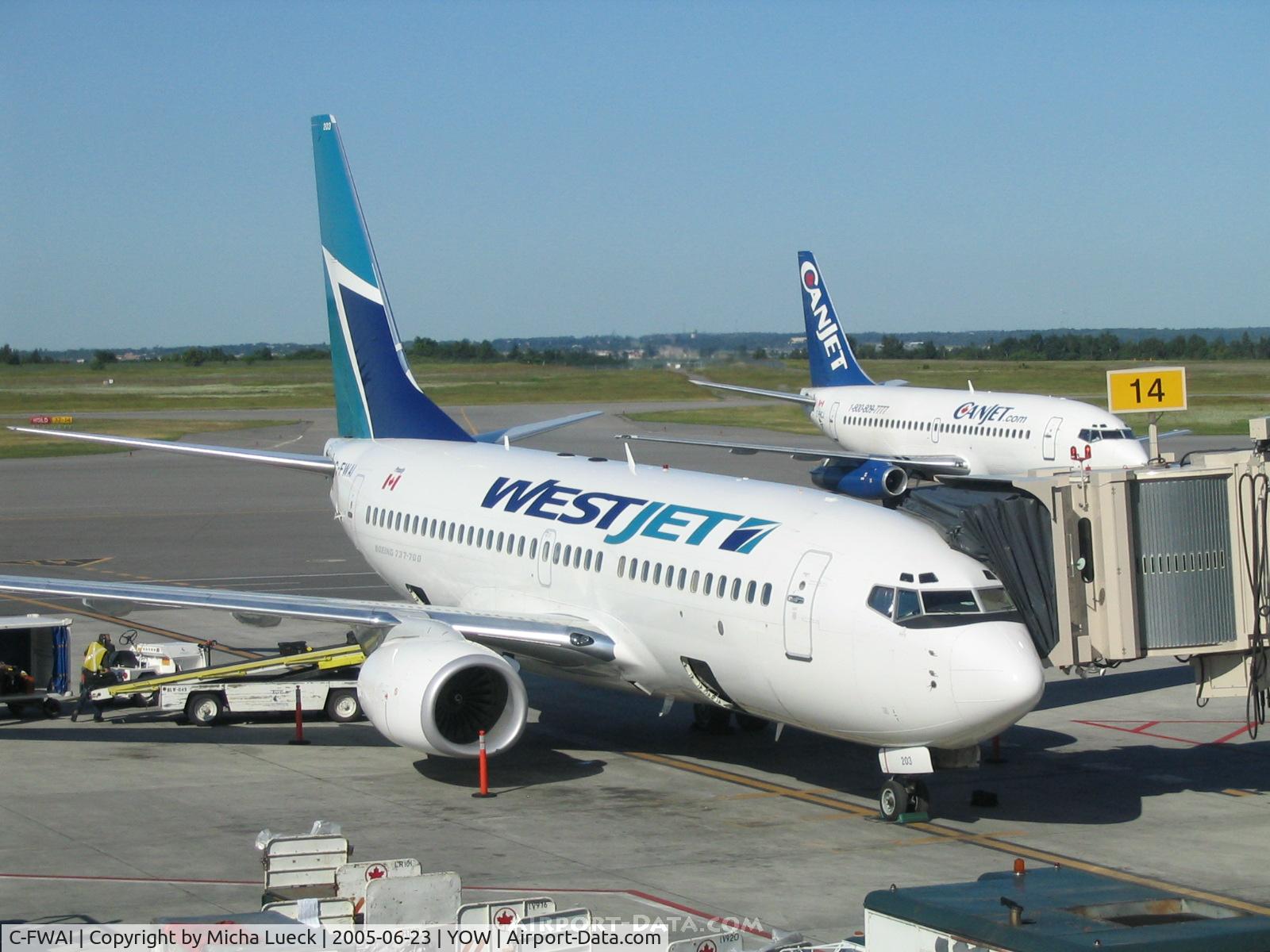 C-FWAI, 2002 Boeing 737-7CT C/N 33656, Just arrived from the early morning flight from Hamilton