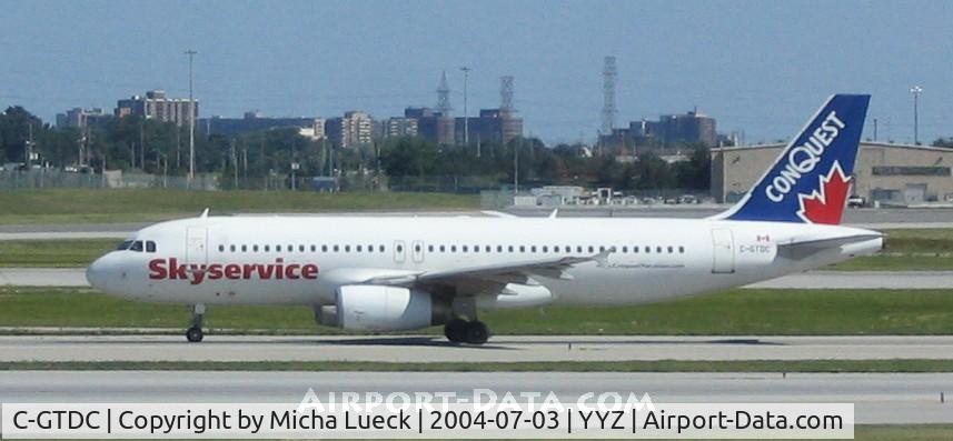 C-GTDC, 1994 Airbus A320-232 C/N 496, SkyService sporting ConQuest colours