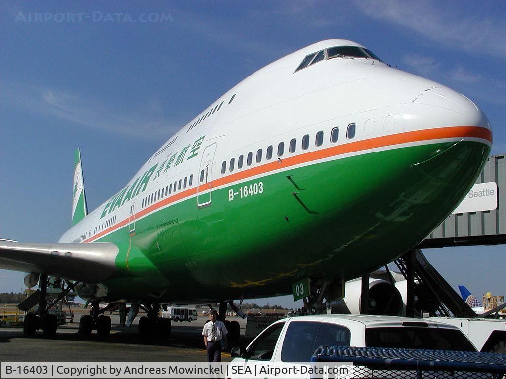 B-16403, 1993 Boeing 747-45E C/N 27141, Eva Air (Taiwan) Boeing 747 at Seattle-Tacoma International Airport